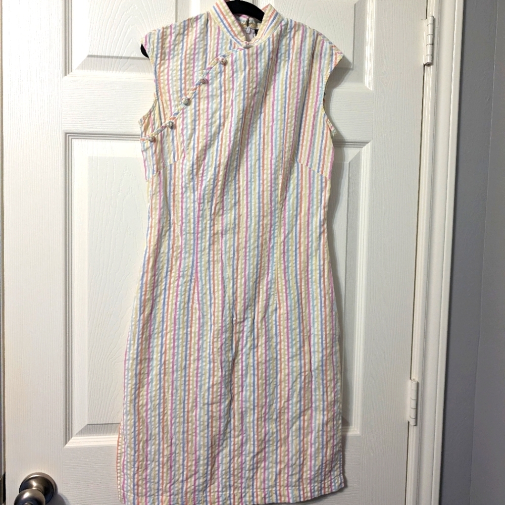 Vintage Pearl River chinoiserie seersucker tunic dress